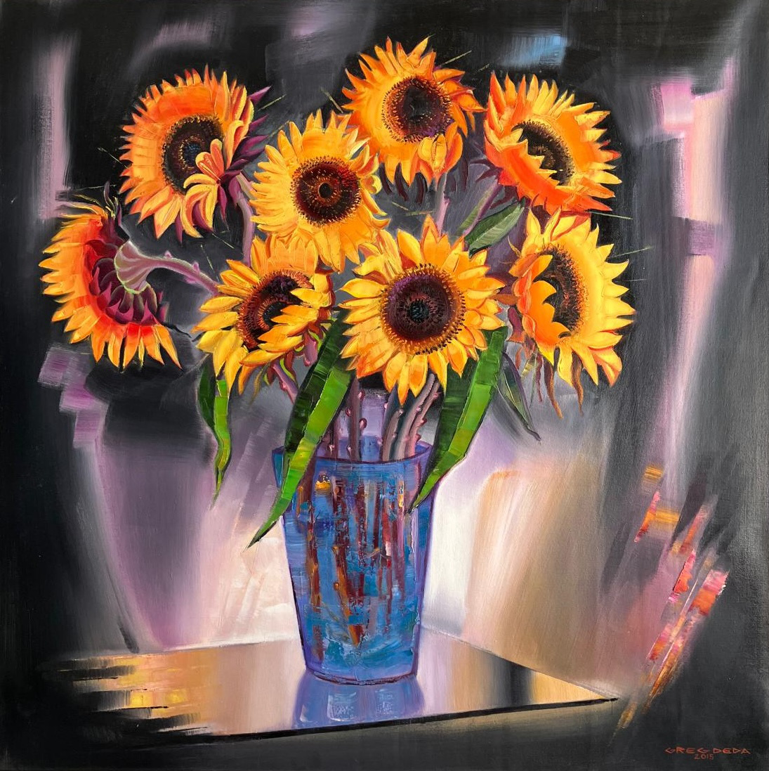 SUNFLOWERS, SEMI-ABSTRACT,En Plein air, 2015 by Greg Deda
