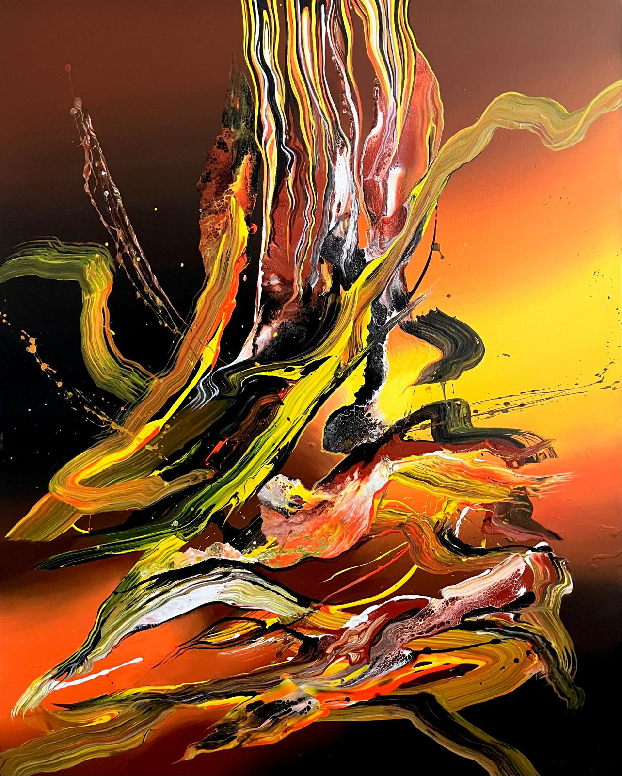 Pouring Whiskey & Fire, 2025 - [Painting is framed with a custom floating frame] by Greg Deda