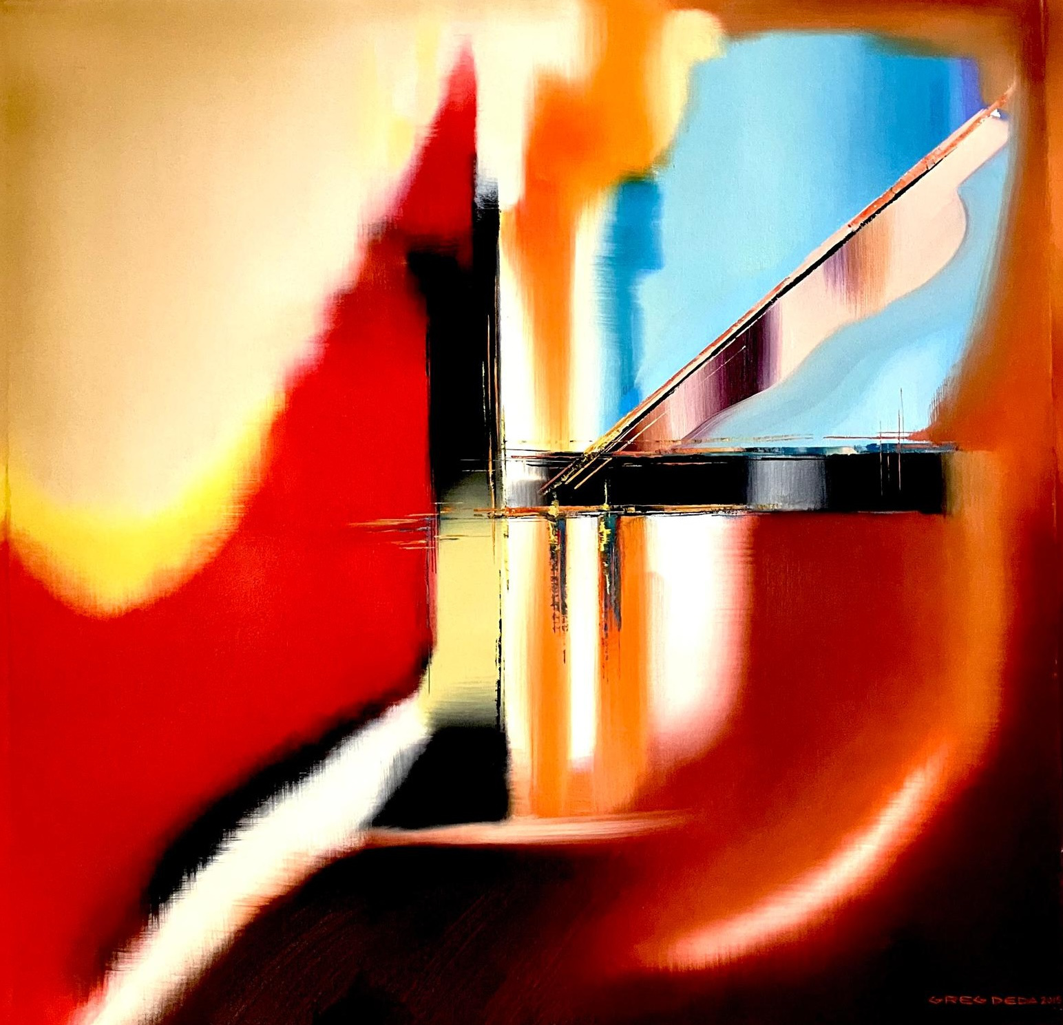 Grand Piano Reflections, 2015 [Painting is framed with a custom floating frame] by Greg Deda